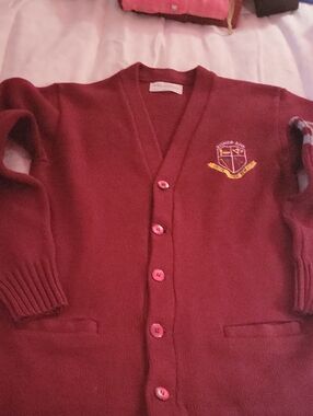 Vintage School Sweater - 1969 New Jersey Bishop AHR school. Burgundy